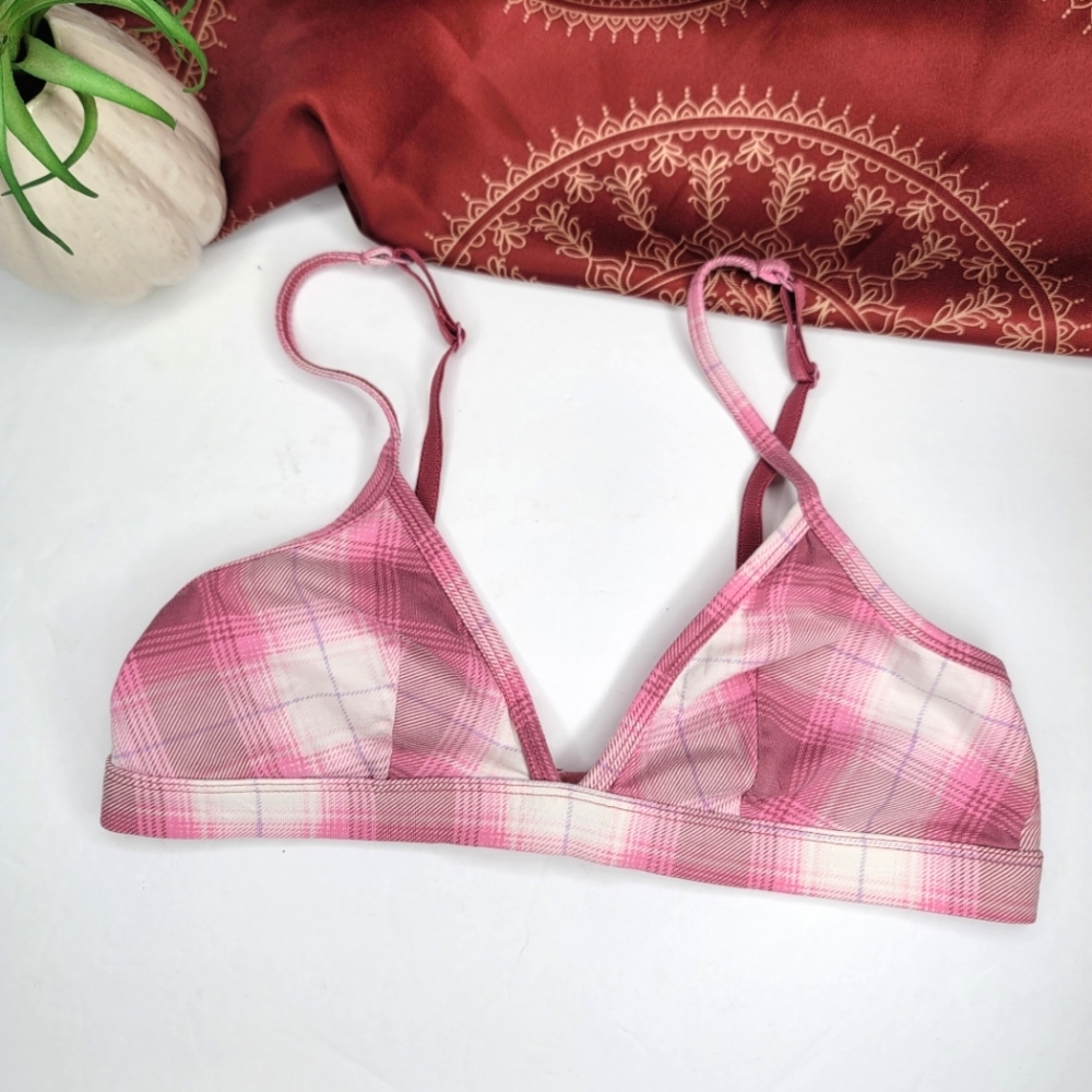Arizona Unlined Triangle Bra Pink Plaid Size Medium